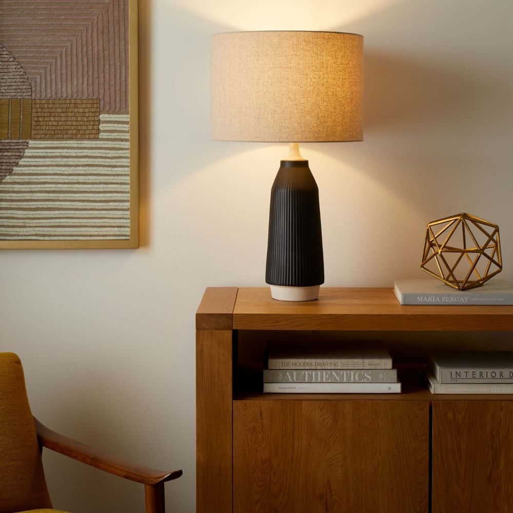 Roar & Rabbit Ripple Ceramic Table Lamp, Tall, Narrow Black - Image 0