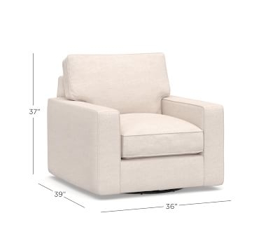PB Comfort Square Arm Upholstered Swivel Armchair, Box Edge Down Blend Wrapped Cushions, Performance Heathered Basketweave Alabaster White - Image 2