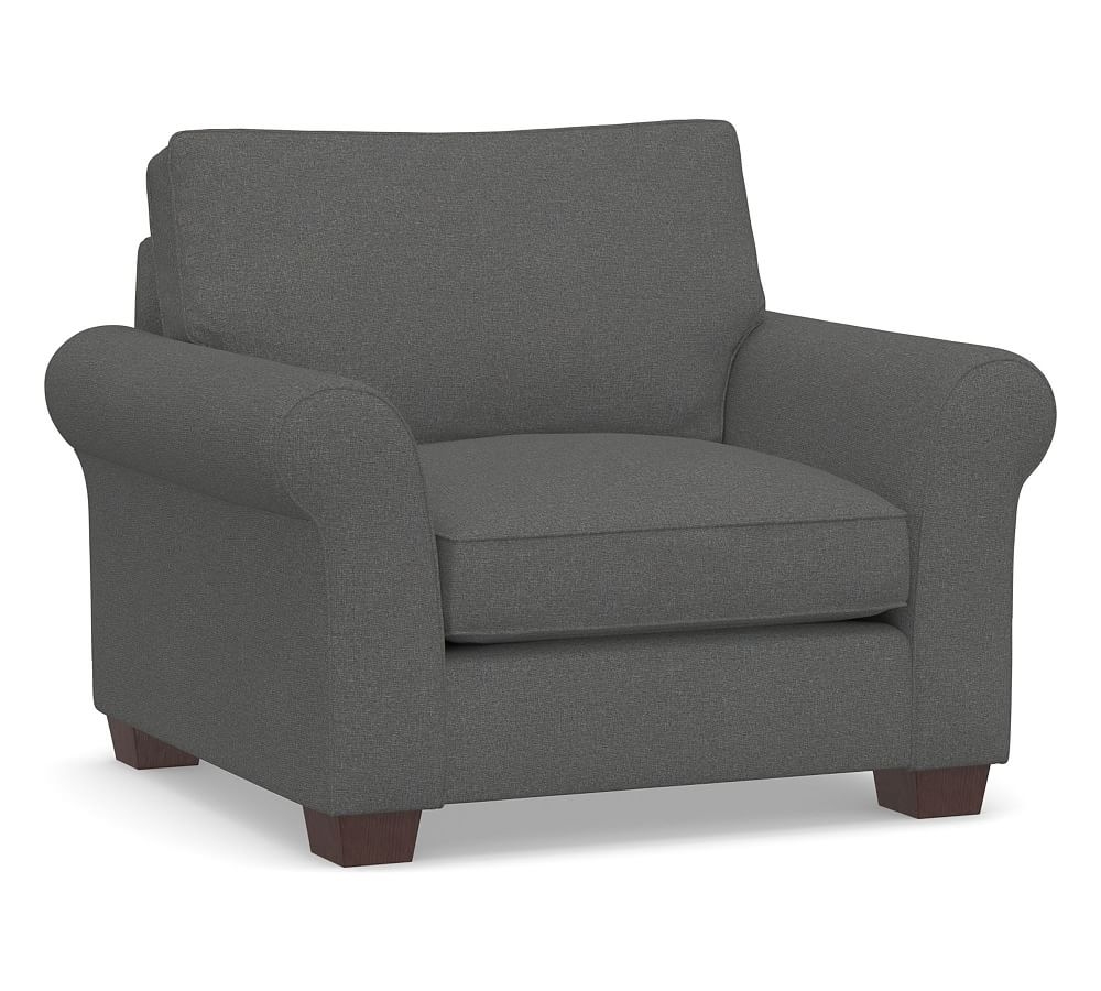 PB Comfort Roll Arm Upholstered Grand Armchair 45", Memory Foam Cushions, Park Weave Charcoal - Image 0