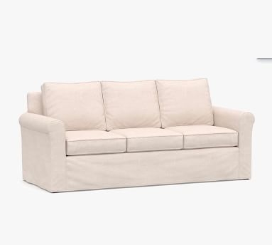 Cameron Roll Arm Slipcovered Side Sleeper Sofa, Polyester Wrapped Cushions, Performance Heathered Basketweave Platinum - Image 2