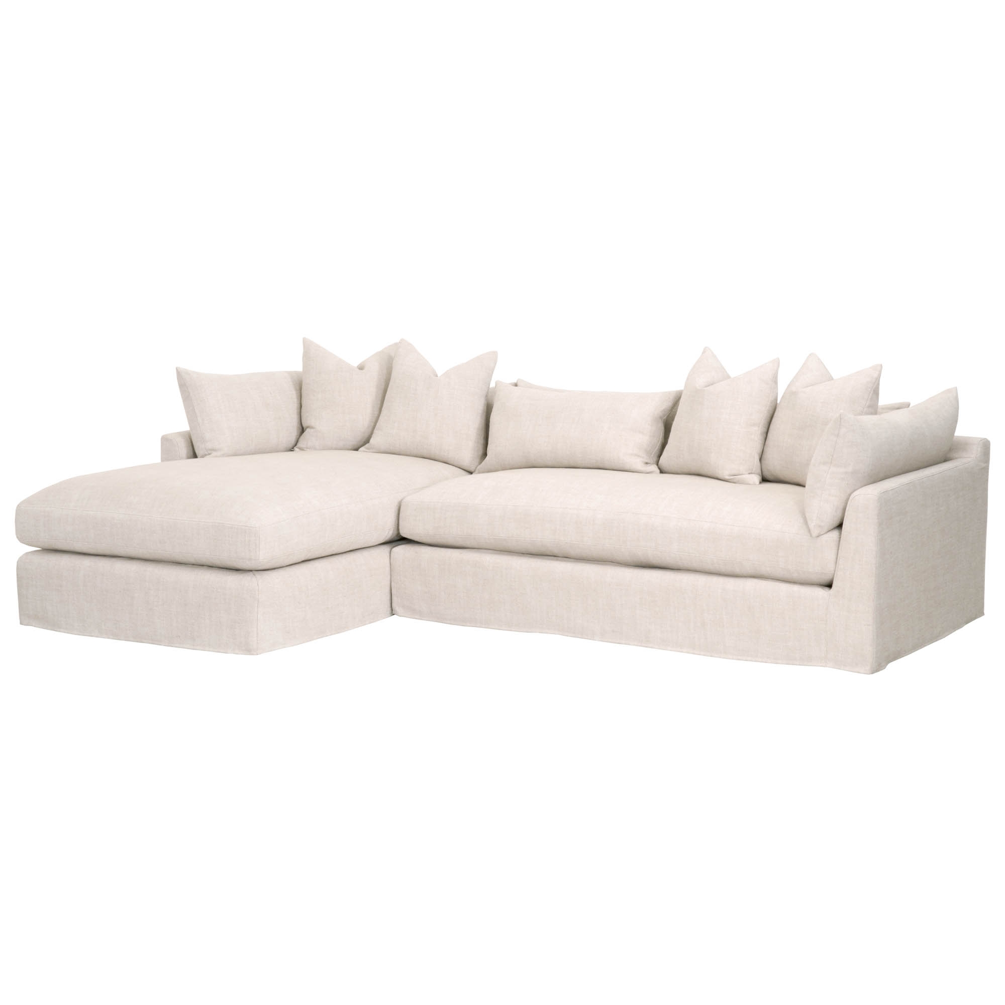 Ridley 110" Left Facing Lounge Slipcover Sectional, Bisque, Espresso - Image 1