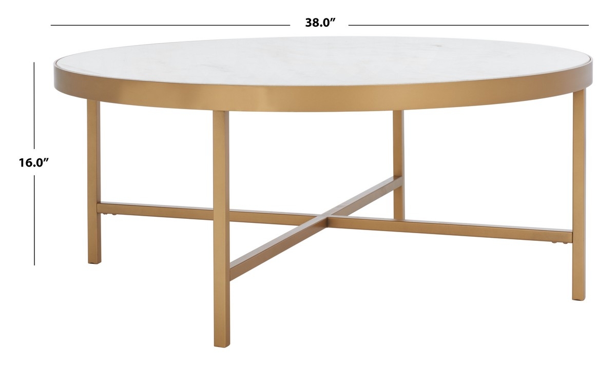 Caralyn Round Marble Coffee Table - White/Brass - Image 6