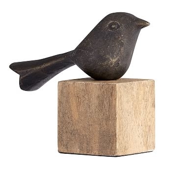 Decorative Bird on Wooden Stand, Bronze - Small - Image 0