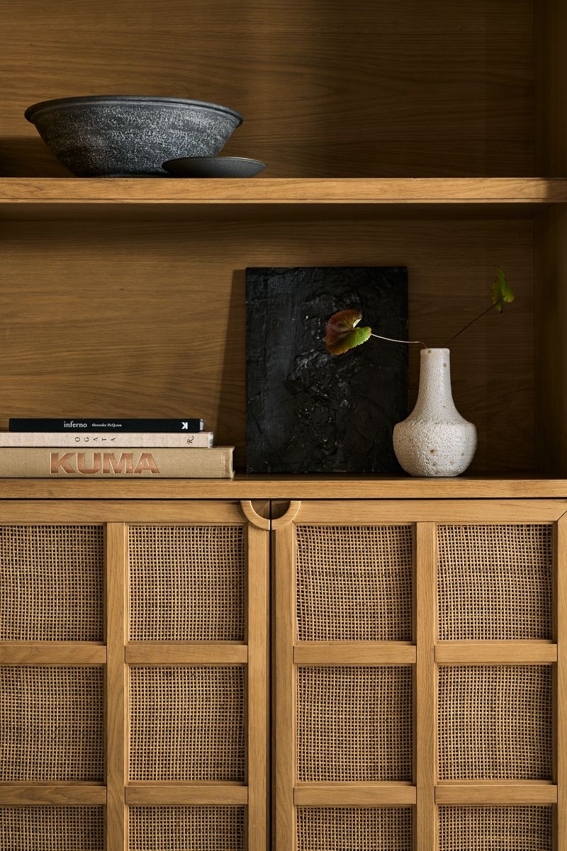 Campagna 76" Rattan and Natural Oak Wood Storage Media Console - Image 3