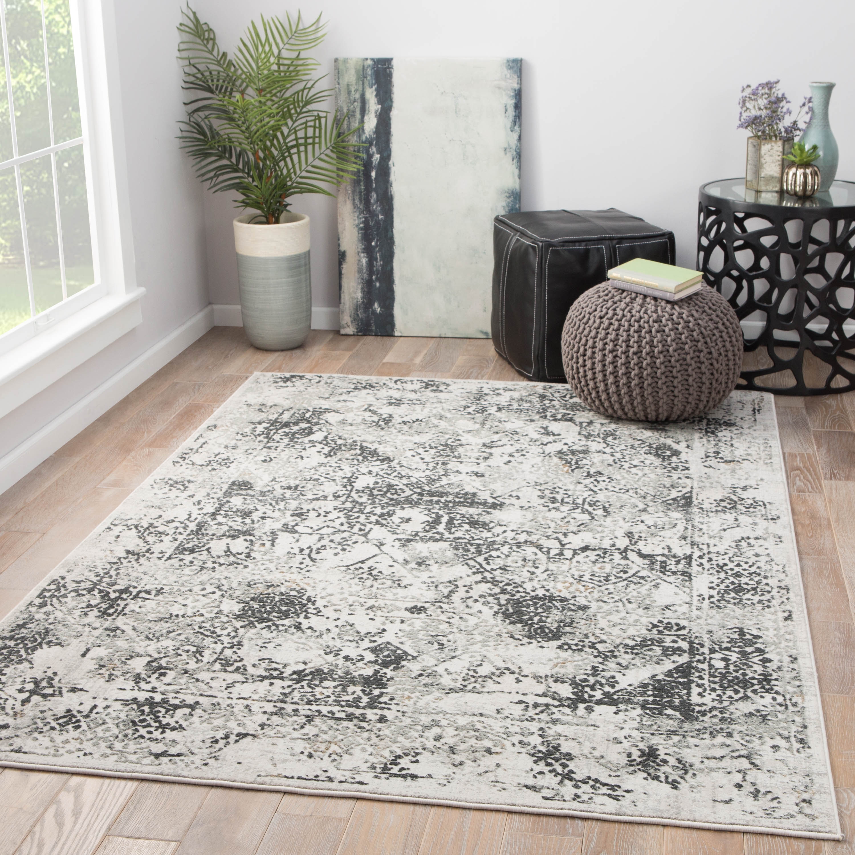 Yvie Abstract White/ Gray Area Rug (9' X 12') - Image 4