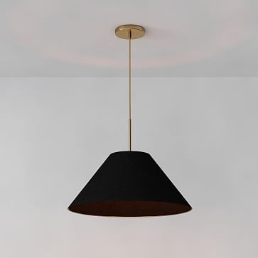 Sculptural Pendant Antique Brass Natural Linen Tapered Cone (18") - Image 1