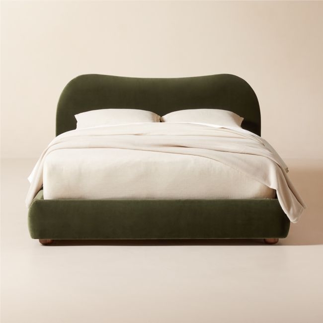 Diana Olive Green Velvet Queen Bed - Image 0