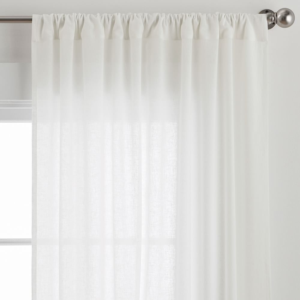 Cotton Linen Sheer Curtain, White, 44" x 84" - Image 1