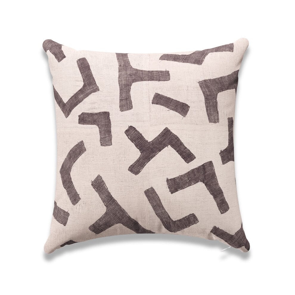 Ecru Figures Kuba Cloth Outdoor Pillow by St. Frank | White | 18" W x 18" H | Polyester - Image 1