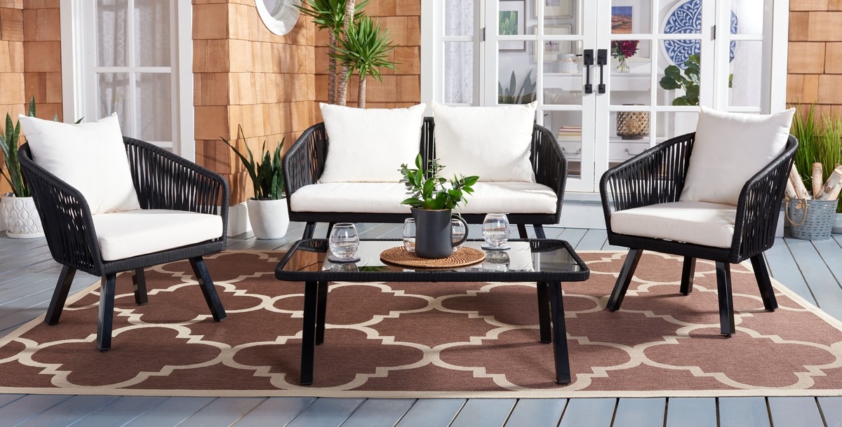 Jorda 4 Pc Rope Living Set - Black/Beige - Safavieh - Image 1