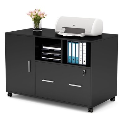 Large Mobile File Cabinet, With Lock And Drawer, Modern Mobile Lateral Filing Cabinet Printer Stand Legal/Letter / A4 Size With Wheels And Storage Shelves - Image 0