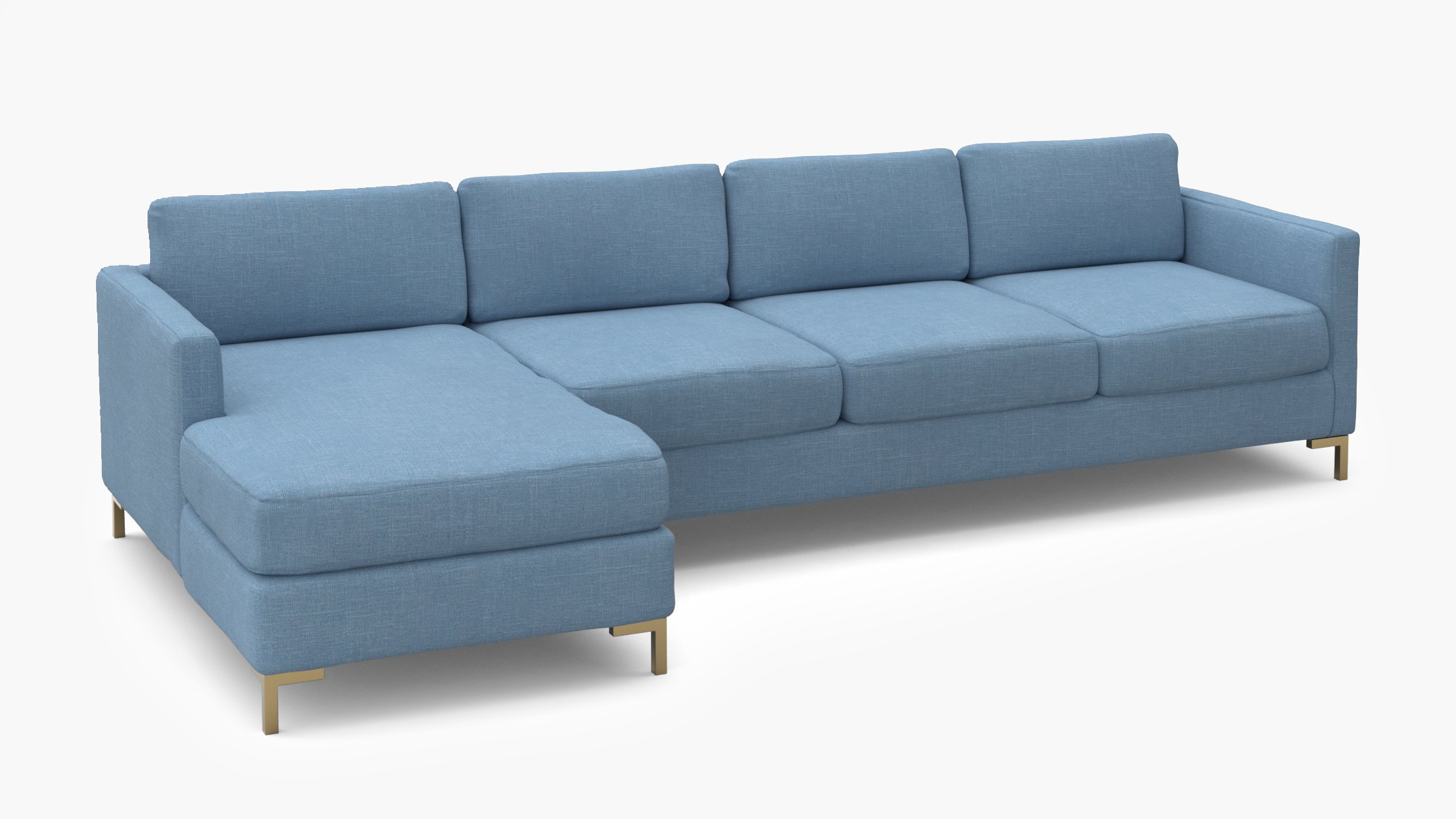 Modern Sectional, Left Facing, French Blue Everyday Linen, Brass L Leg - Image 1