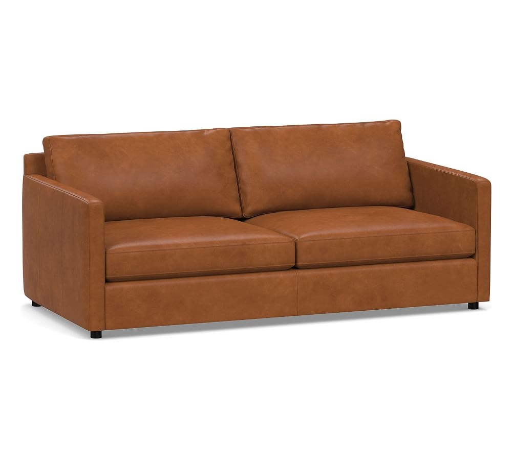 Pacifica Square Arm Leather Sofa 79.5", Polyester Wrapped Cushions, Vintage Caramel - Image 0