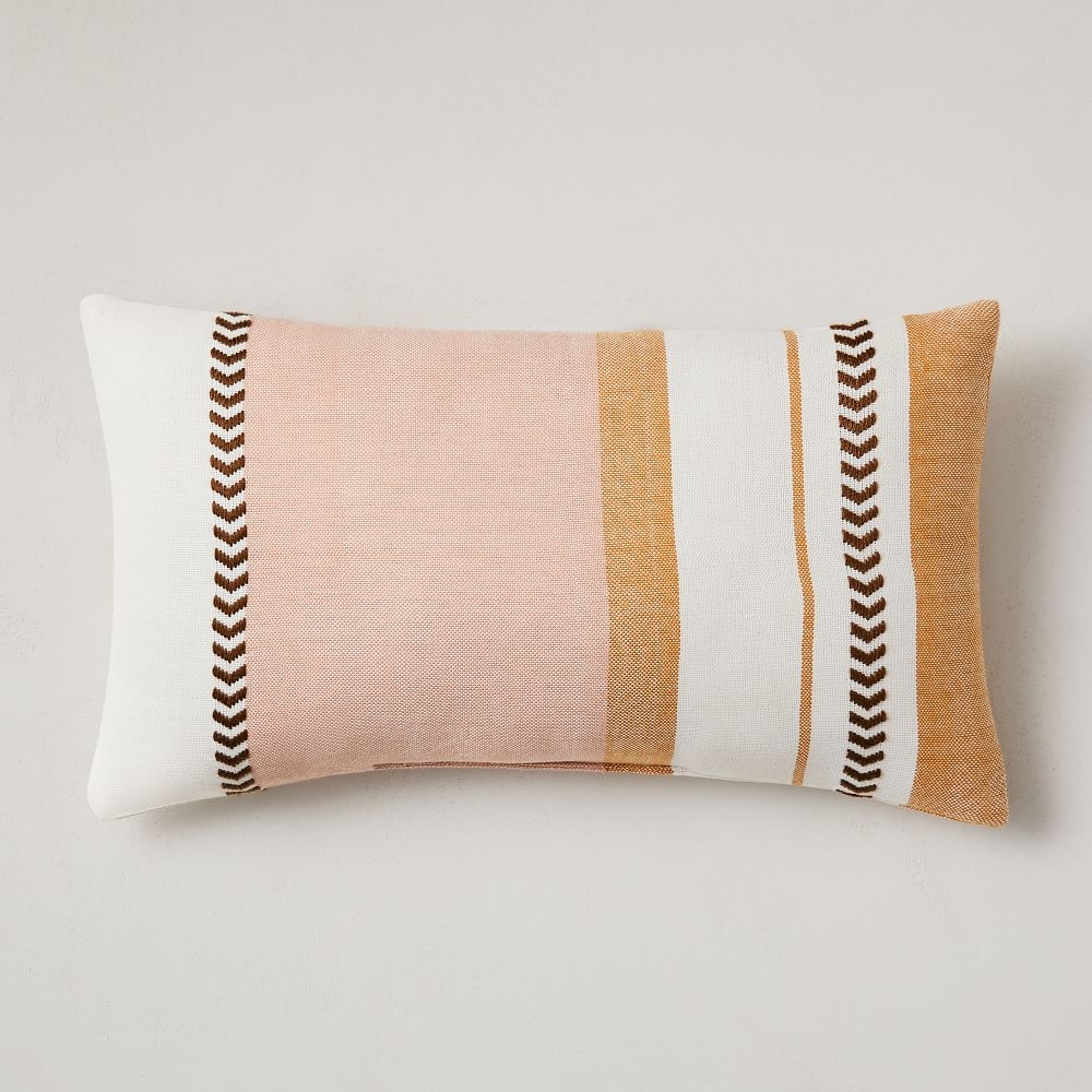 Outdoor Variegated Block Stripe Pillow, 12"x21", Bright Peach - Image 0