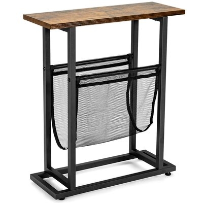 17 Stories Industrial End Side Table Mesh Magazine Holder Nightstand Rustic Brown - Image 0