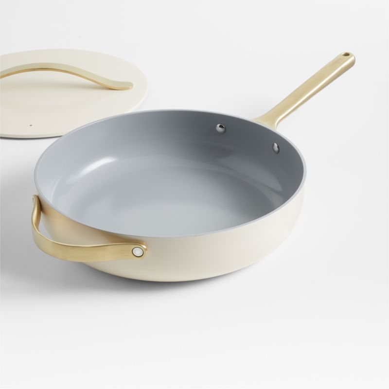Caraway ® Cream Ceramic Non-Stick 4.5-Qt. Sauté Pan with Gold Hardware - Image 3
