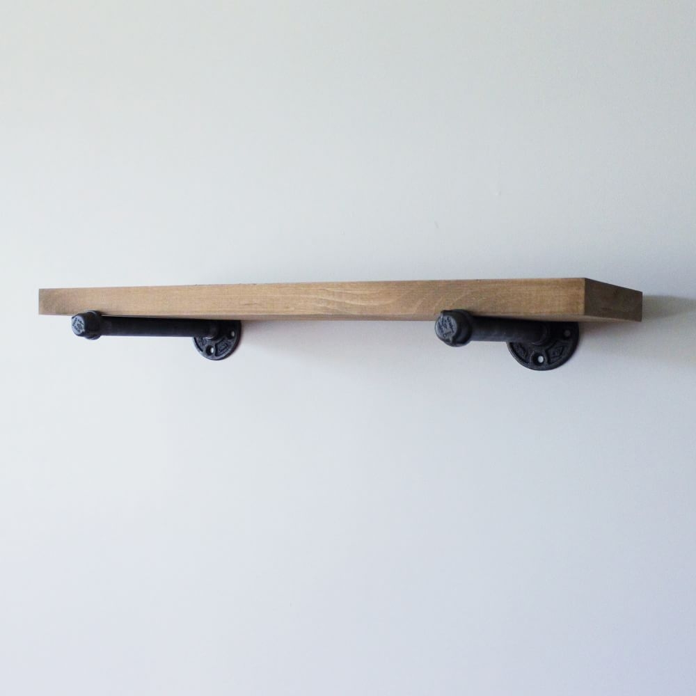 Distressed Wood Shelf with Brackets 24in, Multi, Metal - Image 0