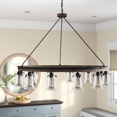 Moos 12 - Light Wagon Wheel Chandelier with Hand Blown Glass Accents - Image 0