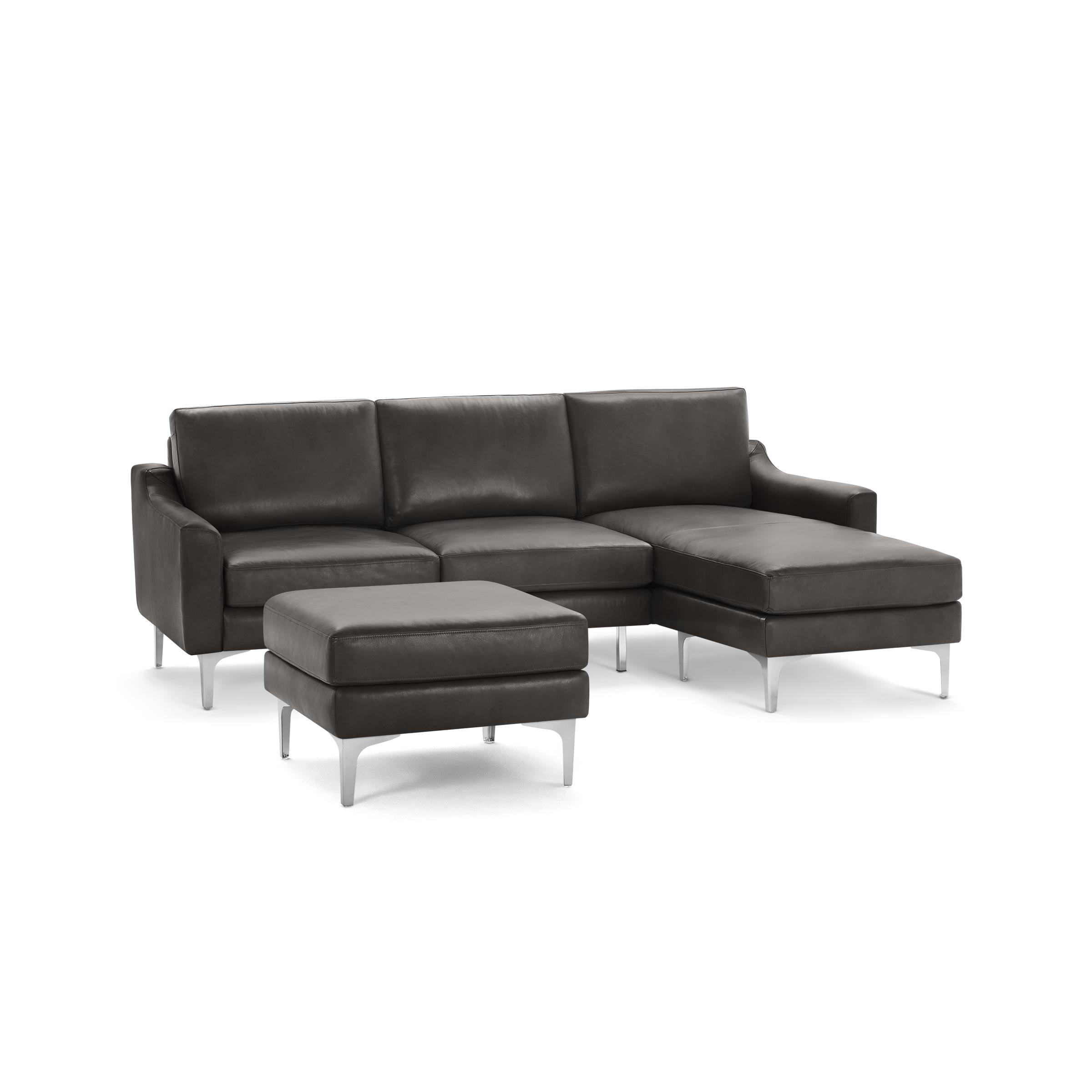 Nomad Leather Sectional with Ottoman - Slate - Top Grain Leather / Chrome - Metal / Slope - Image 0