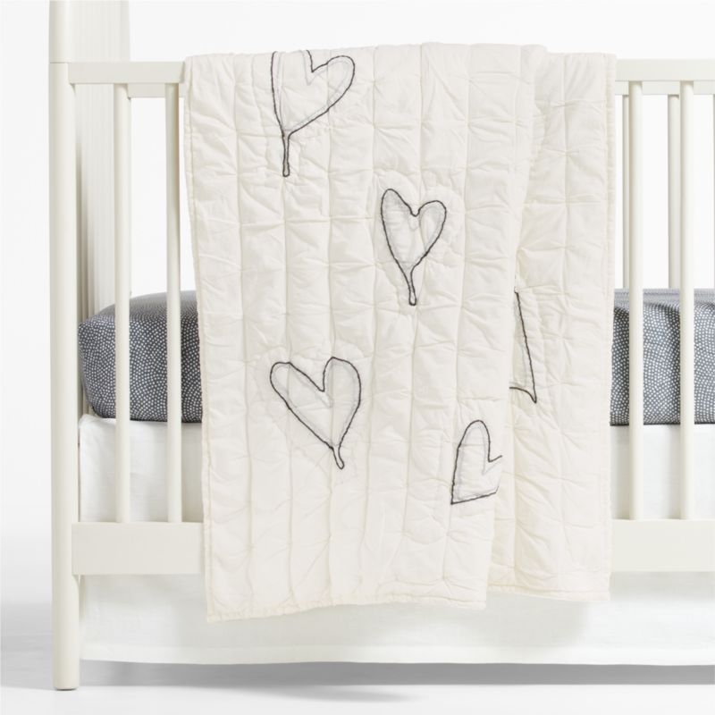Charcoal Heart Organic Cotton Baby Crib Quilt by Leanne Ford - Image 1