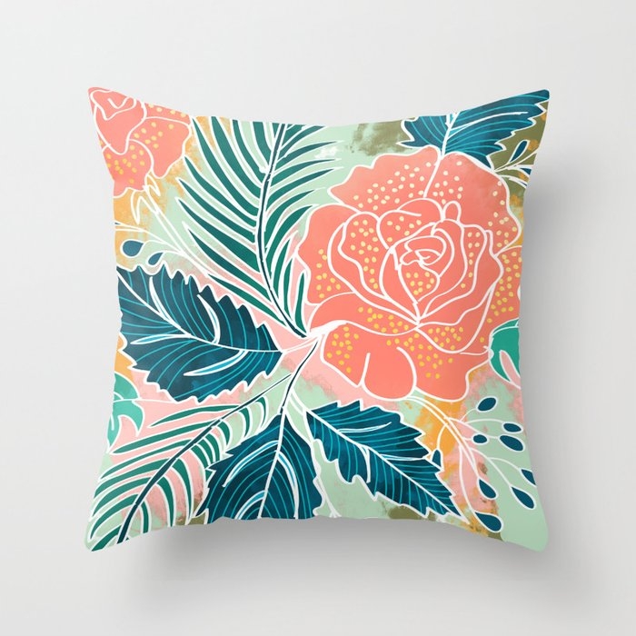 Framed Nature, Botanical Floral Rustic Bohemian, Garden Painting Tropical Illustration Throw Pillow by 83 Oranges Modern Bohemian Prints - Cover (20" x 20") With Pillow Insert - Indoor Pillow - Image 0