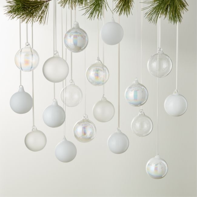 Winter White Glass Christmas Tree Ornaments Set of 18 - Image 0