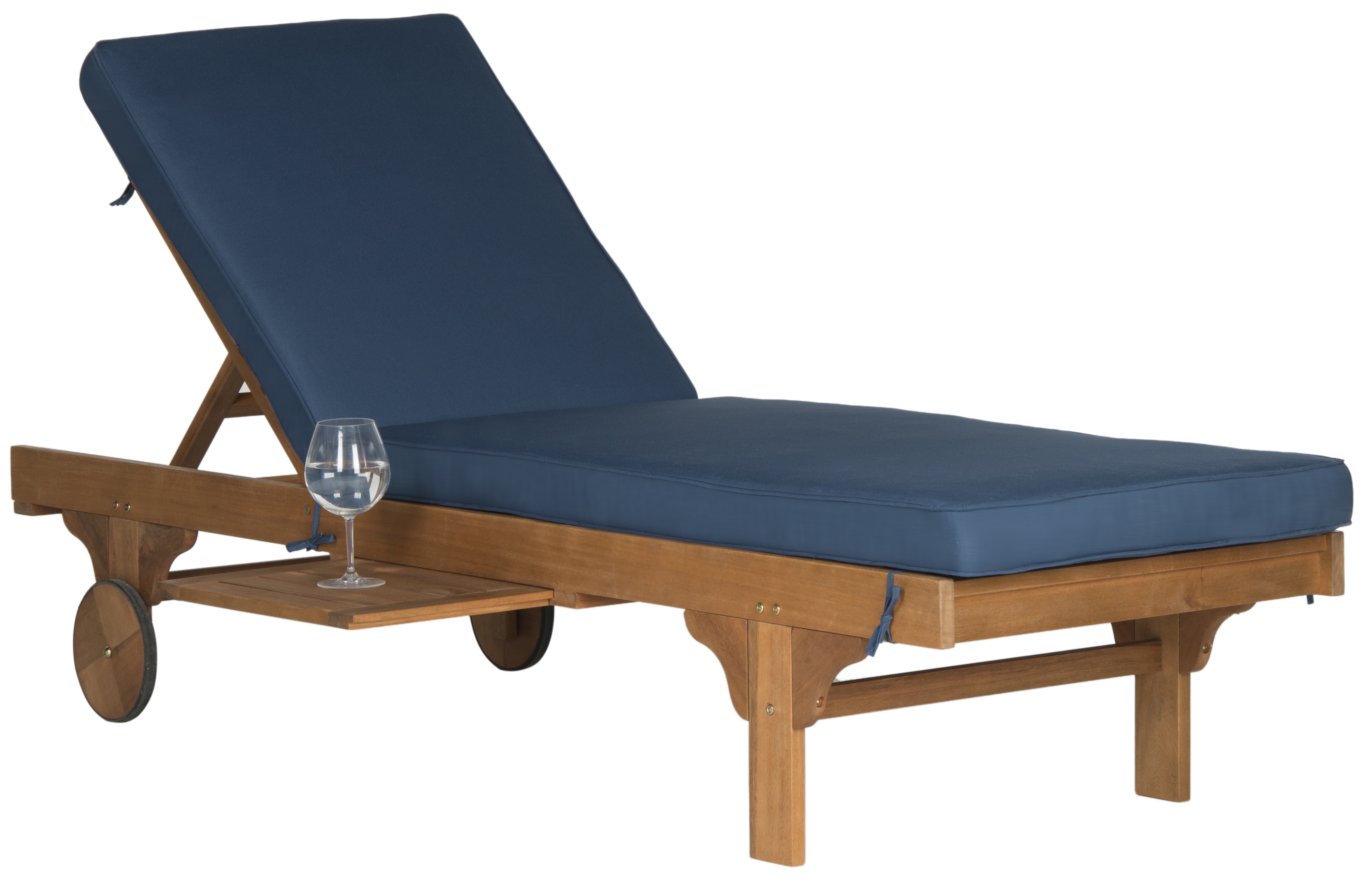 Newport Chaise Lounge Chair With Side Table - Natural/Navy - Safavieh - Image 5