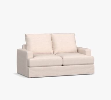 Canyon Square Arm Slipcovered Sofa 82", Down Blend Wrapped Cushions, Performance Heathered Basketweave Alabaster White - Image 1