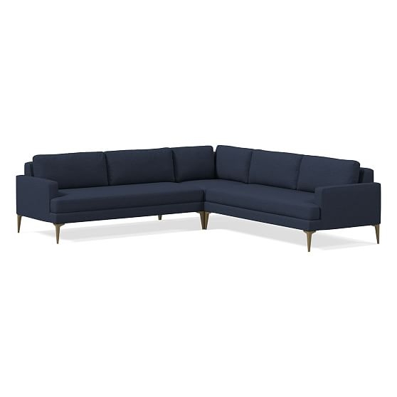 Andes Petite Sectional Set 43: Left Arm 2.5 Seater Sofa, Corner, Right Arm 2.5 Seater Sofa, Poly, Chunky Basketweave, Aegean Blue, Blackened Brass - Image 0