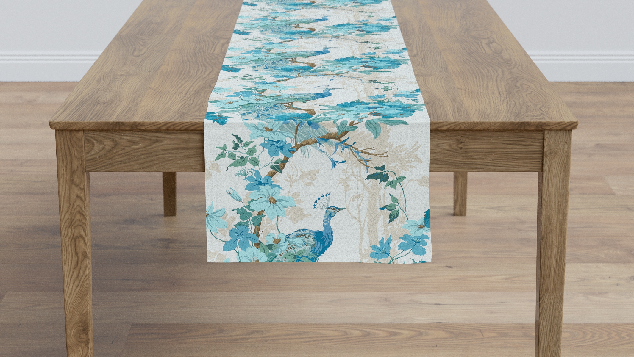 Table Runner 16" x 90", Turquoise Peacock Park, 16" x 90" - Image 1