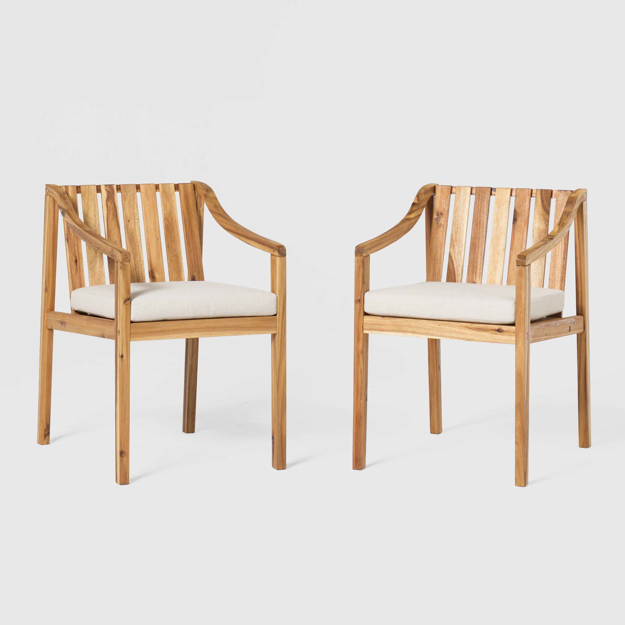 Solid Wood Outdoor Curved Arm Dining Chair (set of 2) - Natural - Image 3