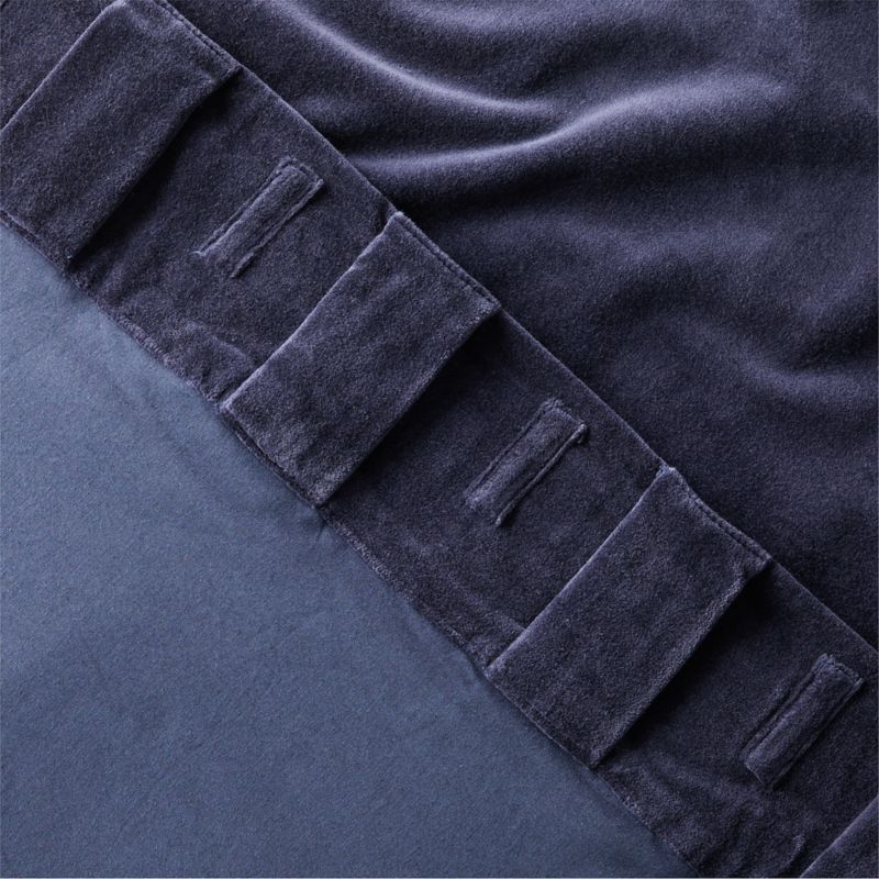 Dark Blue Organic Cotton Velvet Window Curtain Panel 48"x108'' - Image 4