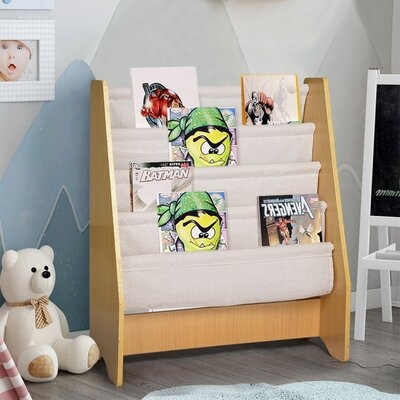 Varak 28" H x 11.8" W Children's Wooden 4 Layer Fabric Sling Bookcase Toy Picture Book Storage Rack - Image 0