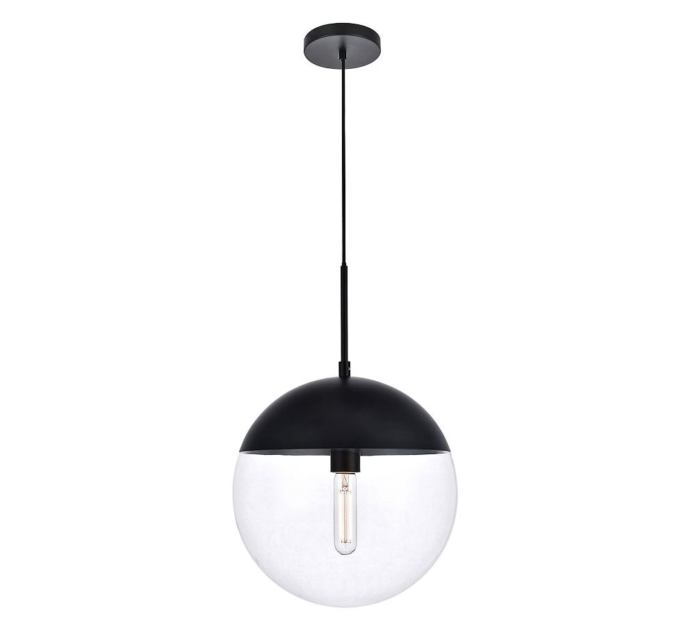 Dorland Glass Globe Pendant, 14", Black with Clear Glass - Image 0
