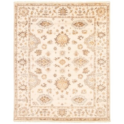 One-of-a-Kind Hand-Knotted New Age Ushak Cream/Brown 8' x 9'11" Wool Area Rug - Image 0