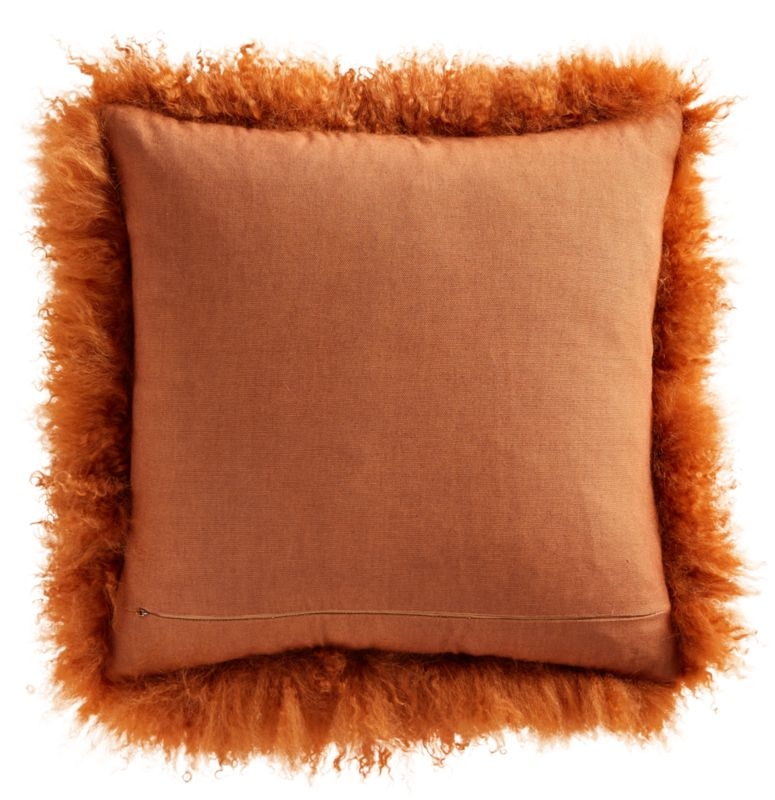 16" Mongolian Sheepskin Copper Fur Pillow with Feather-Down Insert - Image 2
