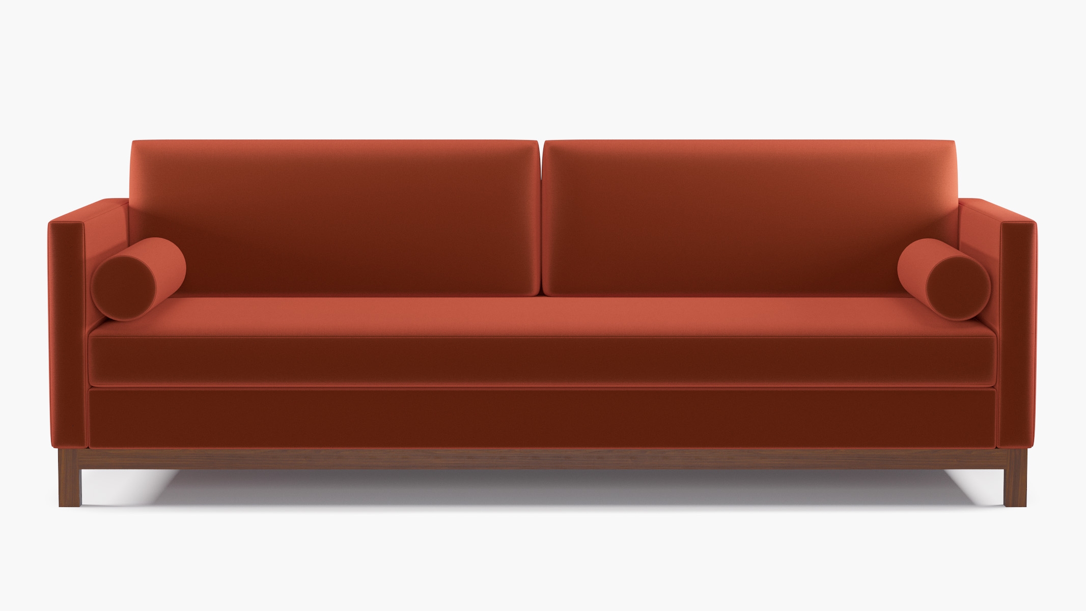 Tailored Tuxedo Sofa, Rust Performance Velvet, Walnut Wood Rail - Image 0