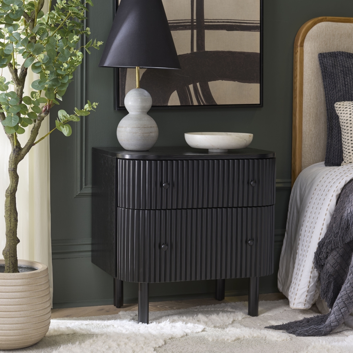 Himanshu 2 Drawer Nightstand - Black - Safavieh - Image 1