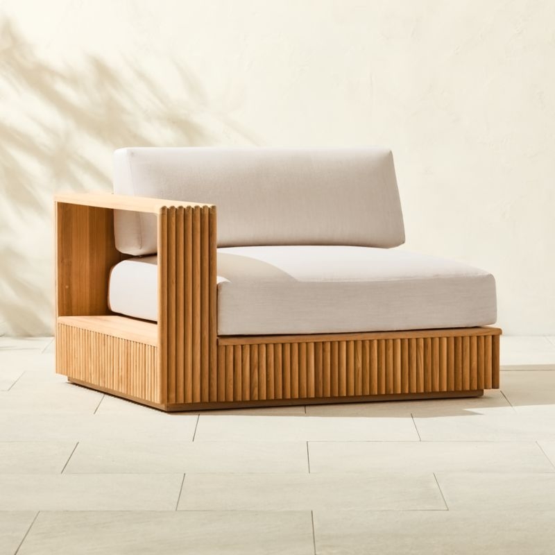Topia Teak Outdoor Left-Arm Chair with White Sunbrella® Cushions - Image 6