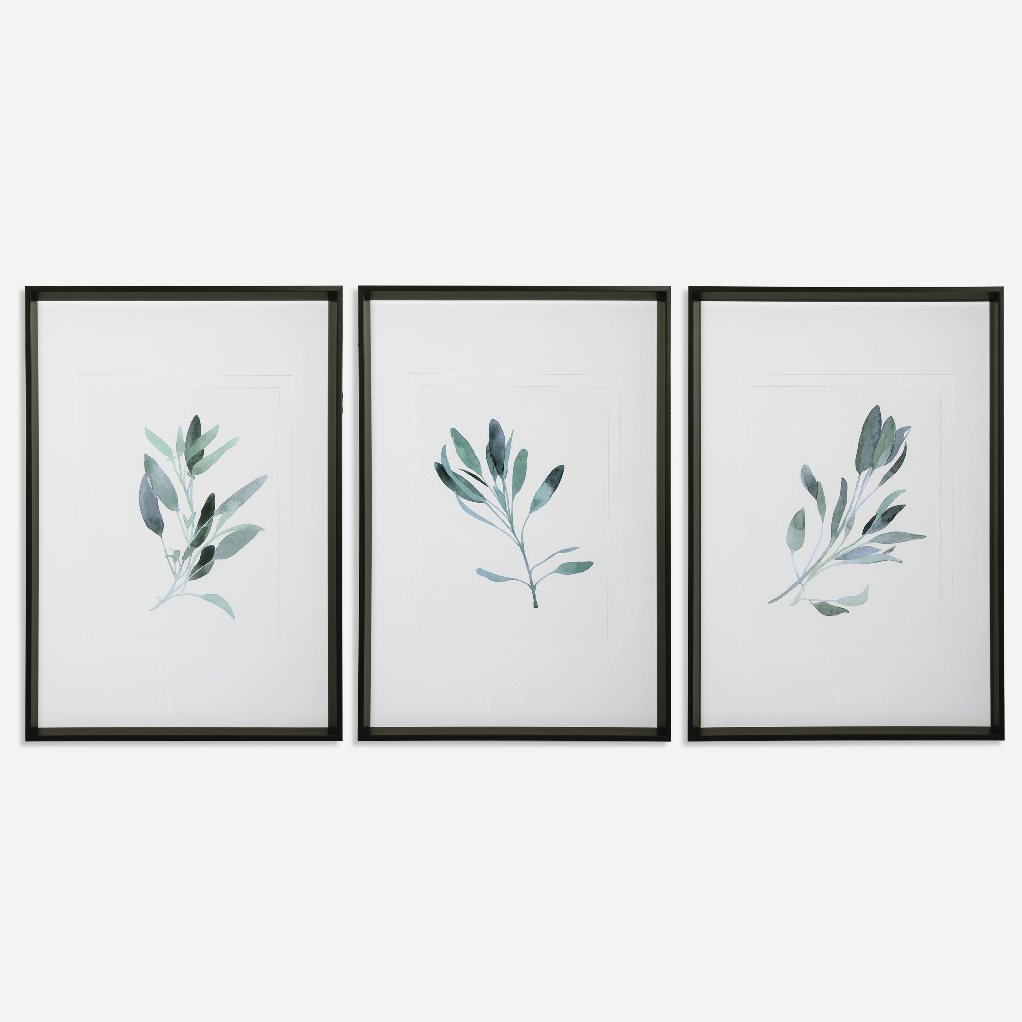 Simple Sage Watercolor Prints, S/3 - Image 0