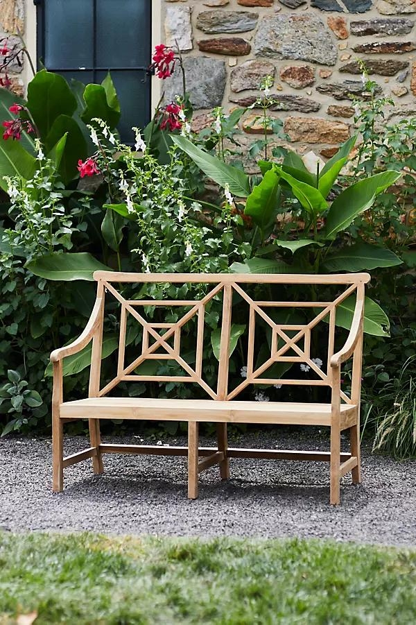 Fretwork Teak Two-Seat Garden Bench - Image 0