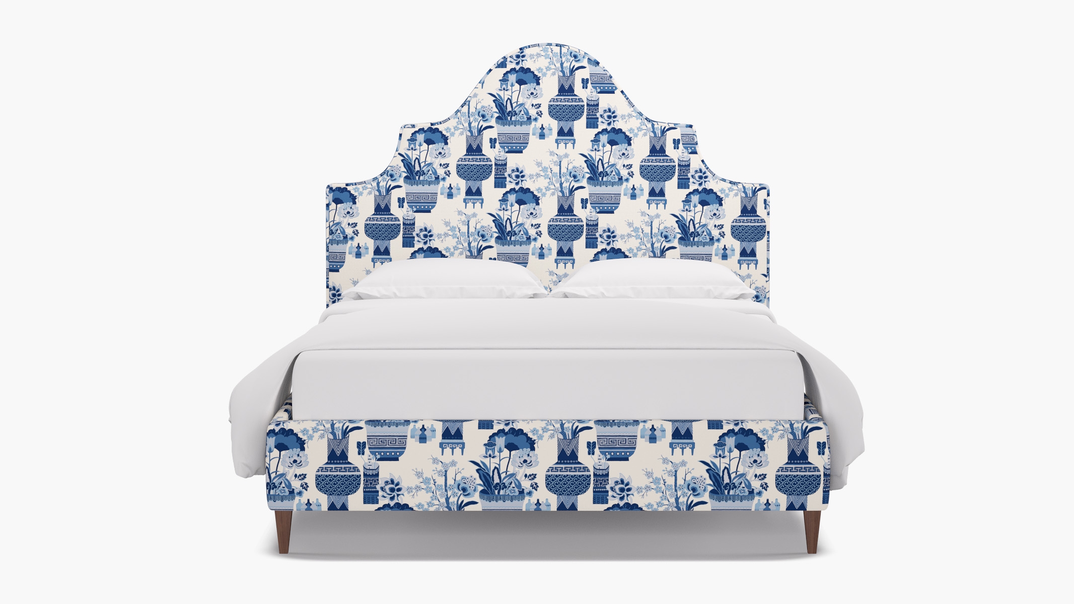 Statement Bed, Delft Kan-Shie, Walnut Square Tapered Leg, King - Image 0
