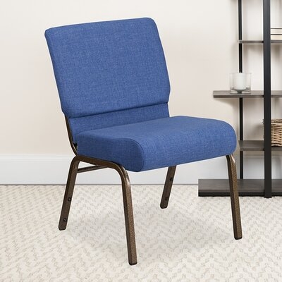 21''W Stacking Church Chair In Blue Fabric - Gold Vein Frame - Image 0