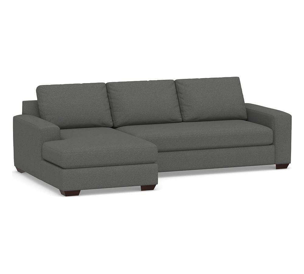 Big Sur Square Arm Upholstered Right Arm Loveseat with Chaise Sectional and Bench Cushion, Down Blend Wrapped Cushions, Park Weave Charcoal - Image 0