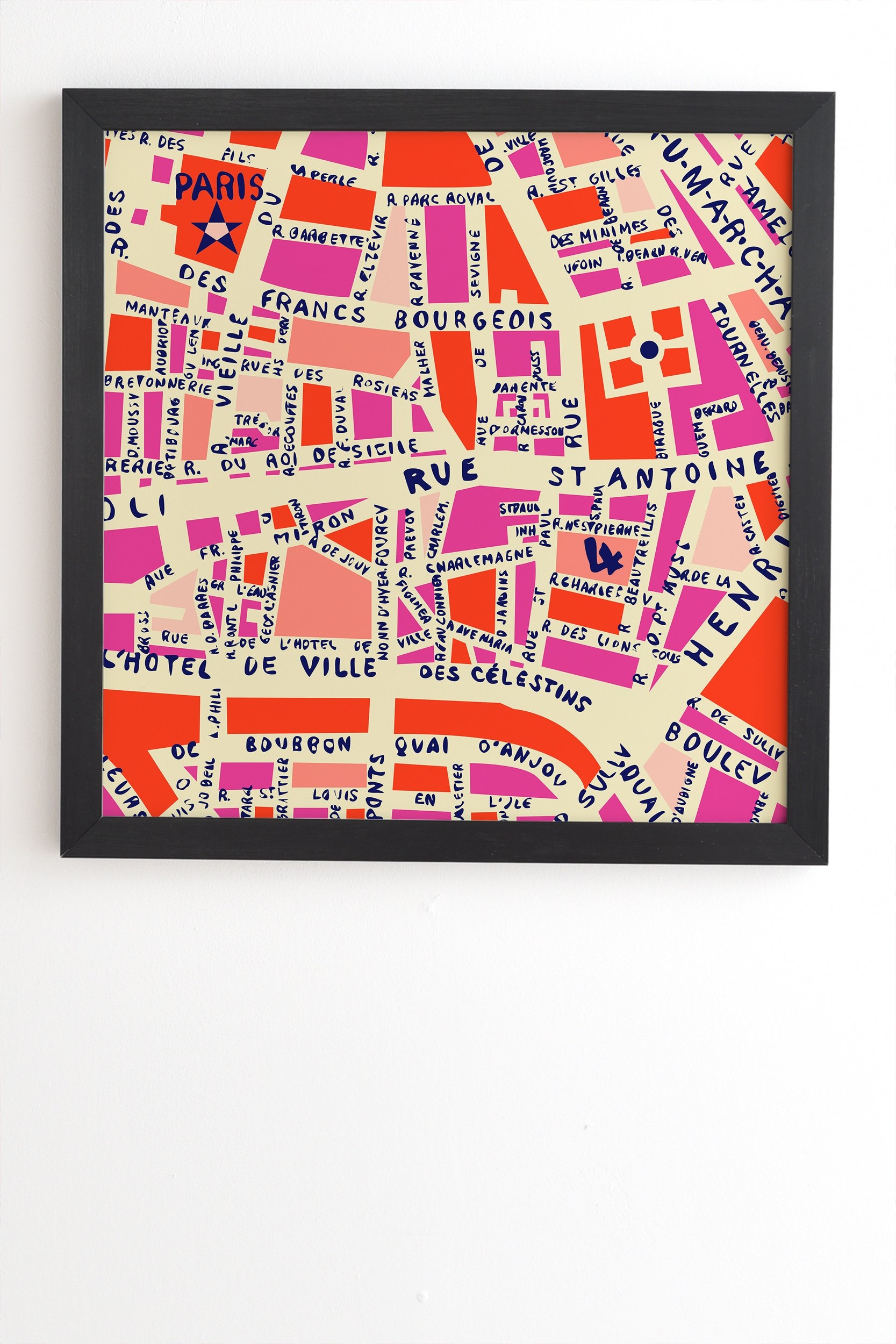 Holli Zollinger Paris Map Pink Black Framed Wall Art - 19" x 22.4" - Image 1