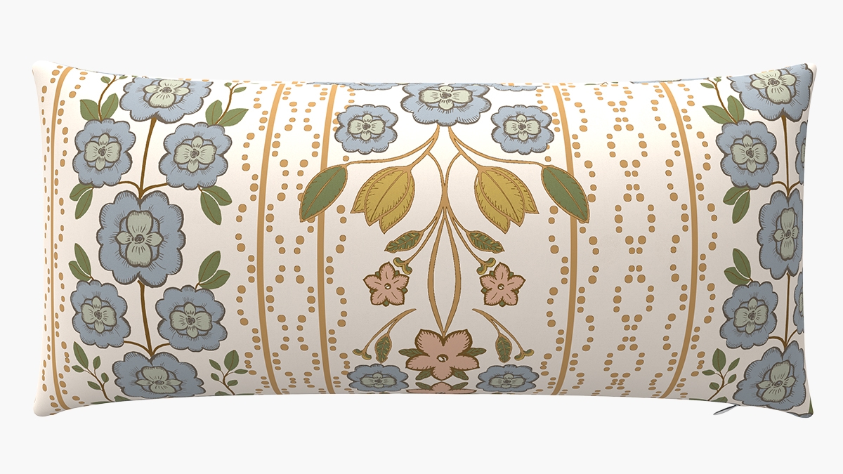 Throw Pillow 14" x 20", Colonial Blue Floriline, 14" x 20" - Image 0