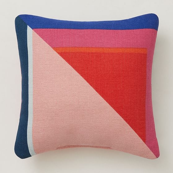 Outdoor Split Colorblock Pillow, 20"x20", Magenta - Image 0