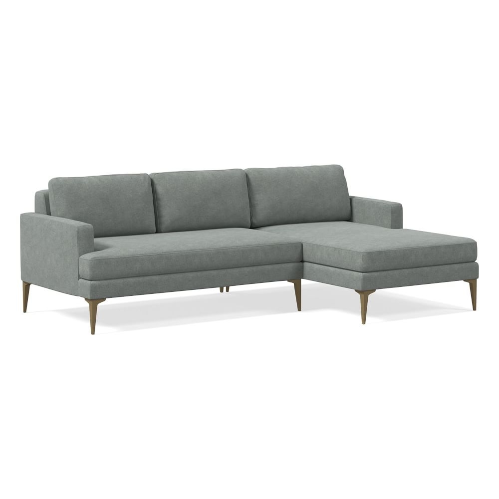 Andes 90" Right Multi Seat 2-Piece Chaise Sectional, Petite Depth, Distressed Velvet, Mineral Gray, BB - Image 0