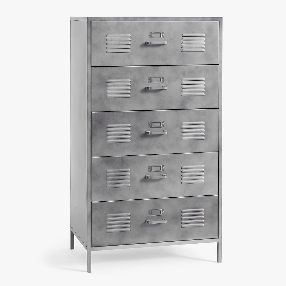 Locker 5-Drawer Tall Dresser, Gray Metal - Image 0