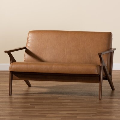 Bogumil Mid-Century Modern Walnut Brown Finished Wood And Tan Faux Leather Effect Loveseat - Image 0